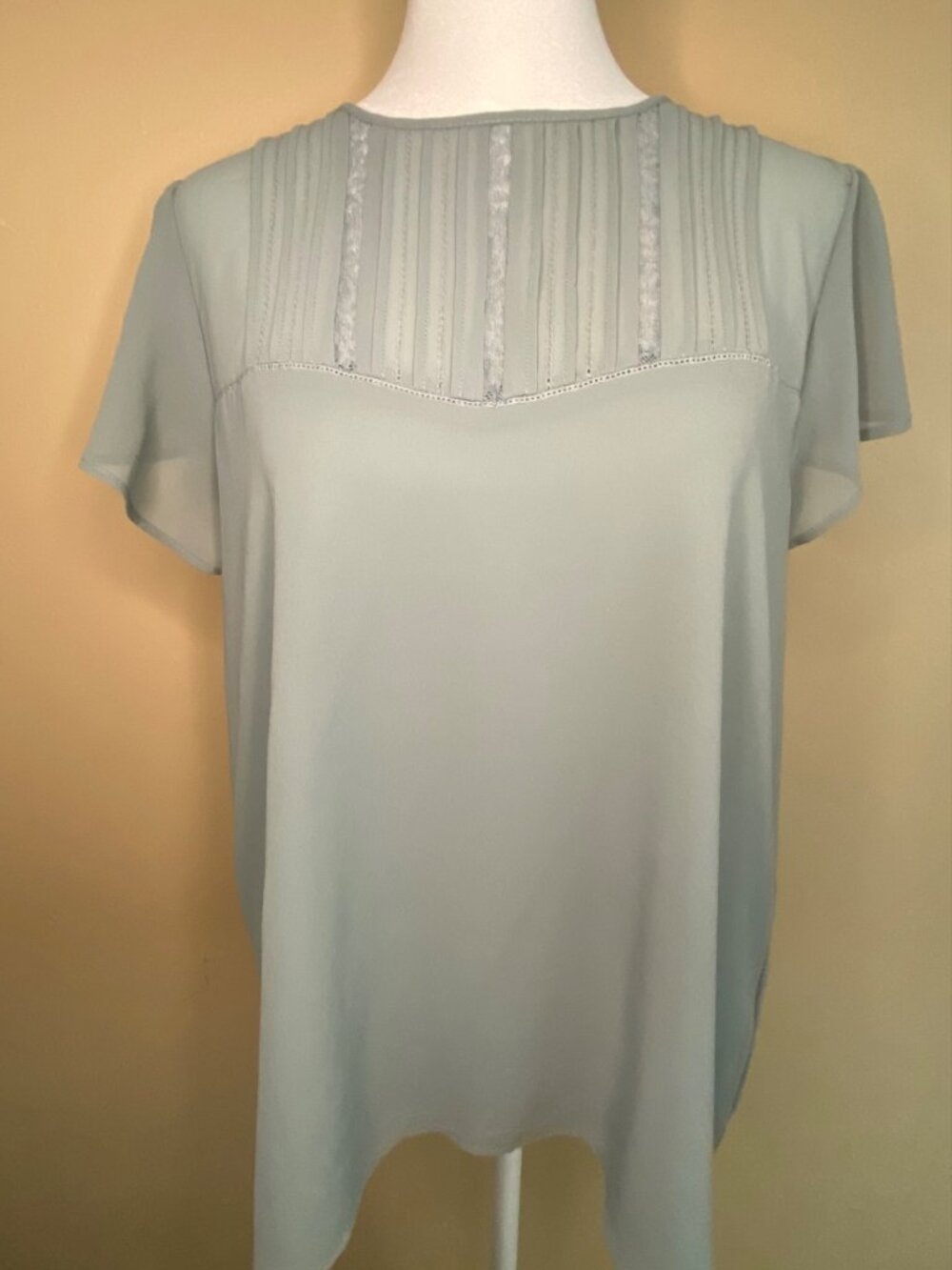 H&M Sage Green Pleated Flutter Sleeve Blouse | Size 14 | Elegant Chiffon Top